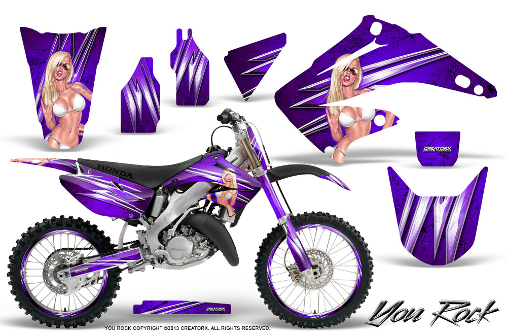 Honda CR125 CR250 02-10 Graphics Kit You Rock Purple NP Rims